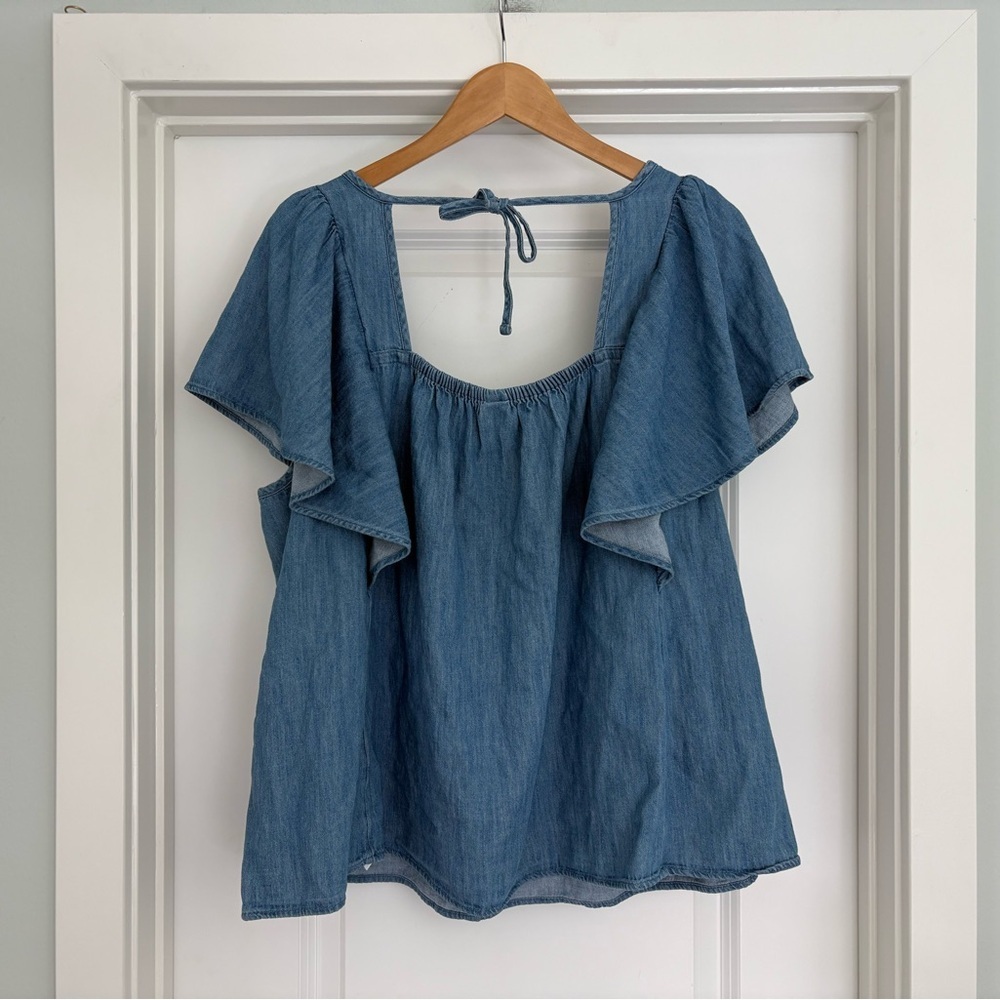 NWT Old Navy Cotton Chambray Boxy Flutter Sleeve Top XXL - Picture 5 of 8